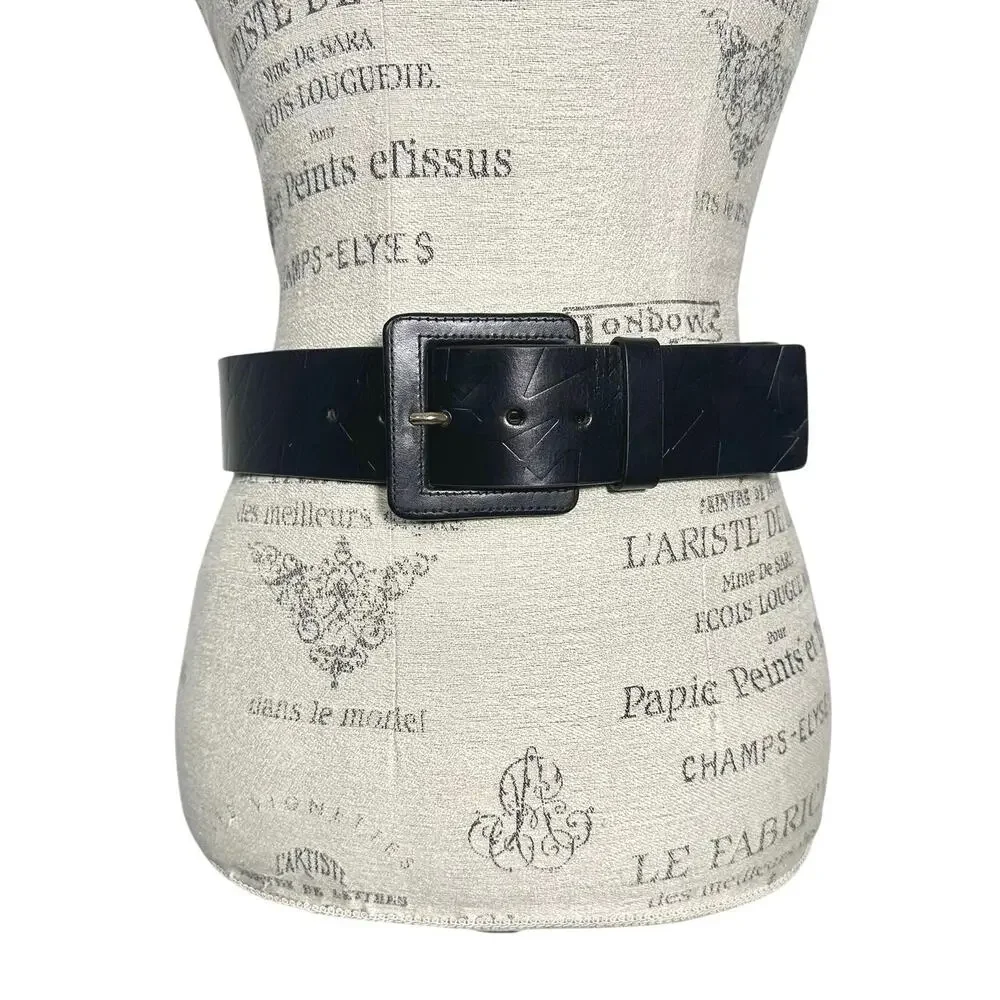 Michael Kors | Women | Black Wide Embossed Genuine Leather Belt | Small-Medium